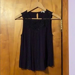 Lace detail navy sleeveless blouse